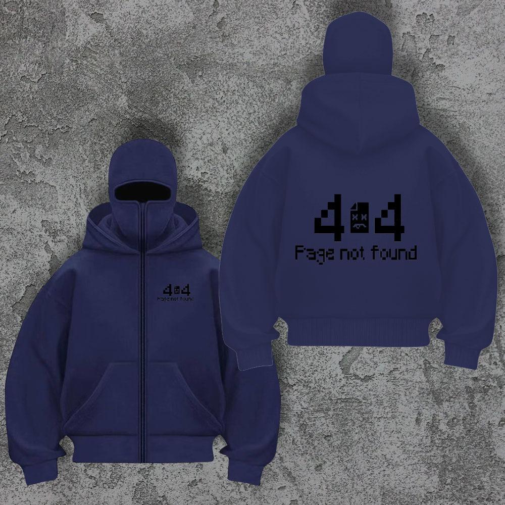Oversized Street Style Hooded Sweatshirt, Face Mask, Ninja 404, High-end Hoodie Zipper Not Found