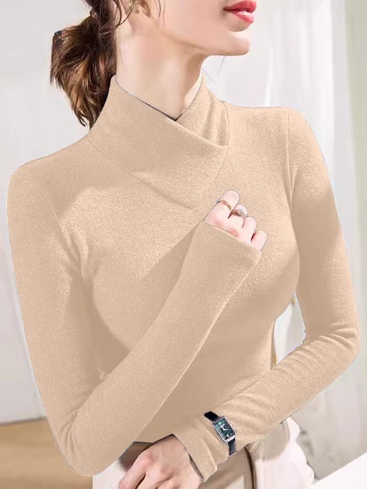 Elegante Top a Collo Alto in Velluto Costinato Anti-Età a Maniche Lunghe da Donna - Nuovo Design Autunno/Inverno.