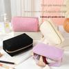 Korean Style Corduroy Pencil Case for Women, Large Capacity, High-Value Appearance, Versatile for Stationery or Makeup Brushes