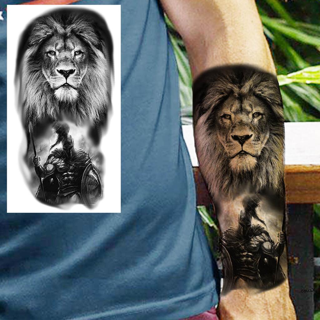 1 Sheet Lion Wolf Skeleton Nun Tiger Black Temporary Tattoos For Men Adult Leg Arm Compass Flower Fake Tattoo Sticker Waterproof