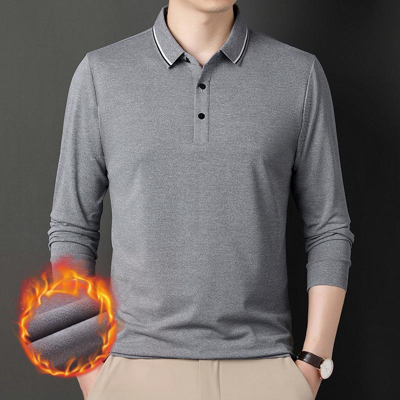 New Men's Polo Shirt Plus Velvet Thickening Long-sleeved T-shirt Men's Simple Business Youth Loose Large Size Dad Wear