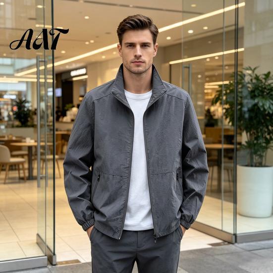 Windproof Athletic Sport Coats Men Windbreaker Jacket, Waterproof Stand Collar Coat, Casual Zip-up Lightweight Transitional Outerwear Jacket