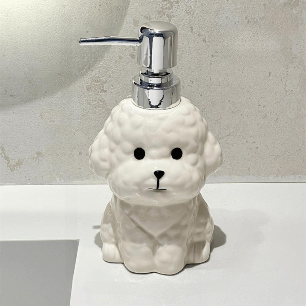 Refillable Bichon Frise Ceramic Soap Dispenser for Soap, Shampoo, and Detergent