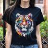 Tiger with Eyeglasses Color Splash Unisex T-shirt Black Navy Dark Heather