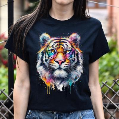 Tiger with Eyeglasses Color Splash Unisex T-shirt Black Navy Dark Heather