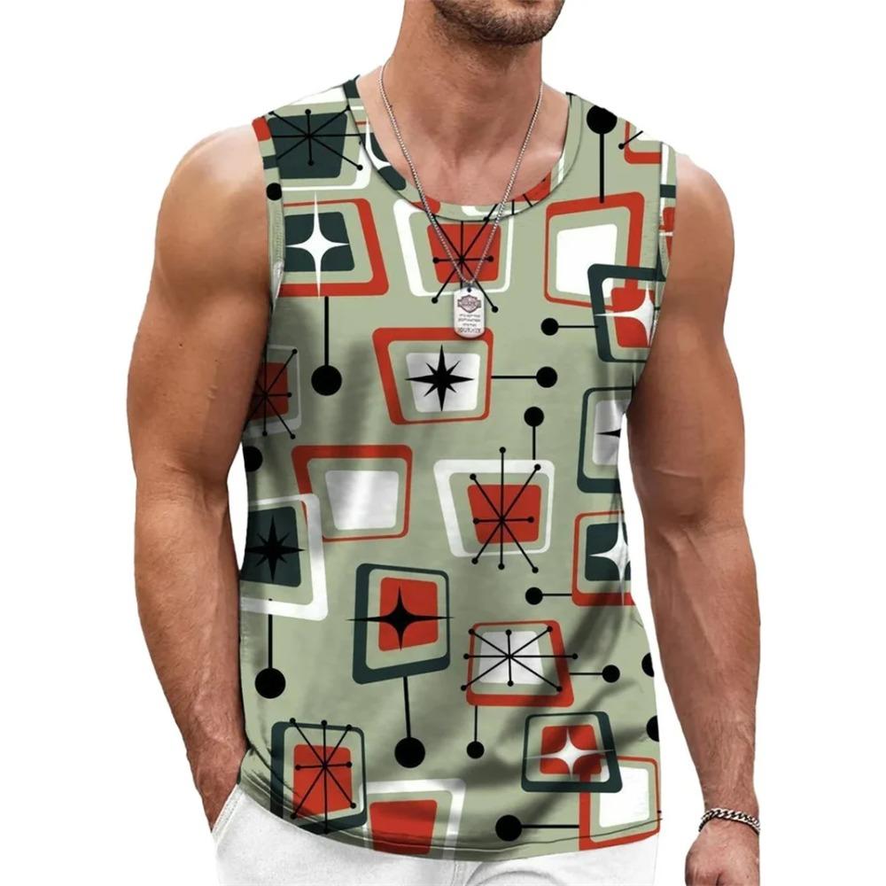 

Men s Retro Geometric Printed Round Neck Vest 3D Printed Irregular Color Vest Summer Oversized Casual Loose Comfortable Soft Breathable Vest S