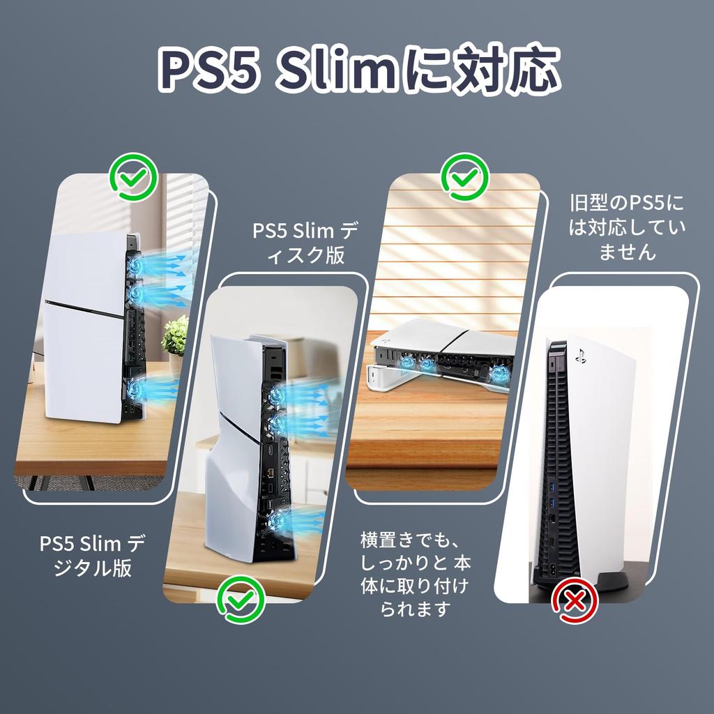 PS5 Slim Compatible Cooling Fan with Latest Airflow Cooling Dustproof Net and Dustproof Automatic Temperature Control and Airflow USB Low Fast LED
