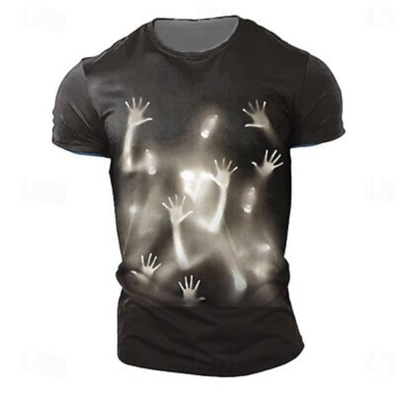 Tricou grafic reflectorizant pentru bărbați cu mânecă scurtă, imprimeu 3D, gât rotund, stil retro casual street, îmbrăcăminte sport outdoor de vară