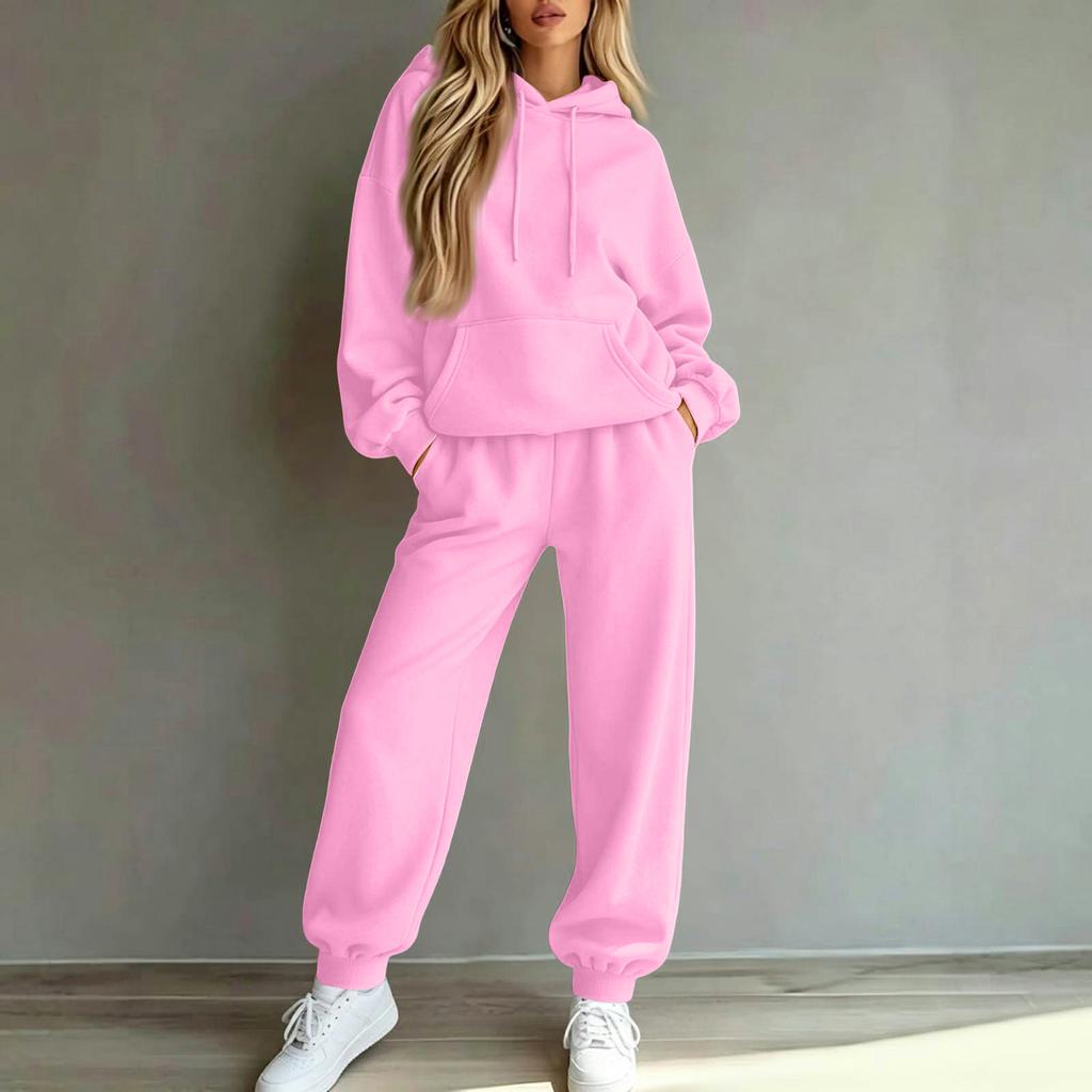 Women's Casual Loose Fit Lined Hoodie and Track Pants Two Piece Set