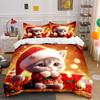 Cute Christmas Kitty Holiday Design Bedding Duvet Cover Set  (1*Duvet Cover 2*Pillowcases, Without Duvet Insert)