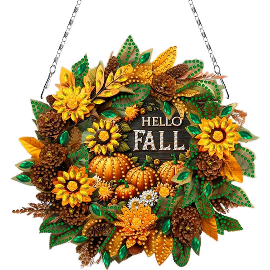 Fall Theme 2D Flat DIY Special Shape Rhinestone Diamond Art Window Pendants Diamond Painting Set DIY Home Decor Hanging Charm