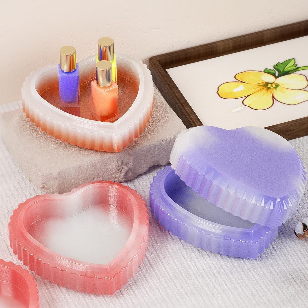 DIY Adhesive Plaster Candlestick Mould Striped Love Plate Storage Box Mold Heart Shaped Tray Jewelry Storage Box Silicone Mold
