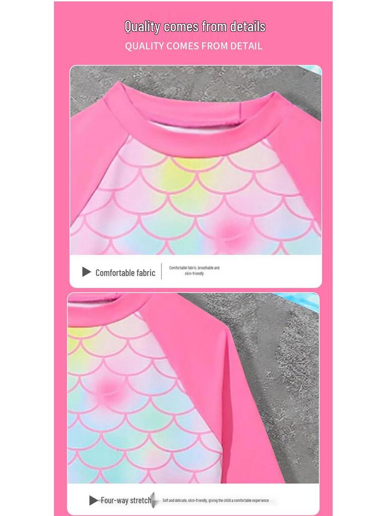 2025 New Style Girls' Long-Sleeve Mermaid Two-Piece Swimsuit
