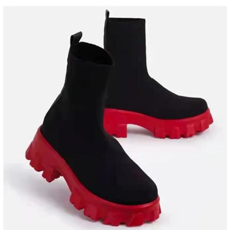 Women Boots Short Knitting Platform Boots Autumn Winter Shoes For Women Ankle Boots Heels White Winter Botas Mujer
