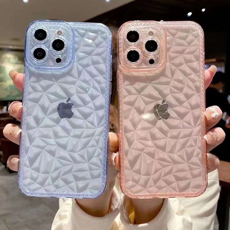 Diamond Pattern Phone Case For IPhone 16 15 14 13 12 Pro Max 11 XS XR 7 8 Plus SE2/SE3 Transparent Shockproof Back Cover