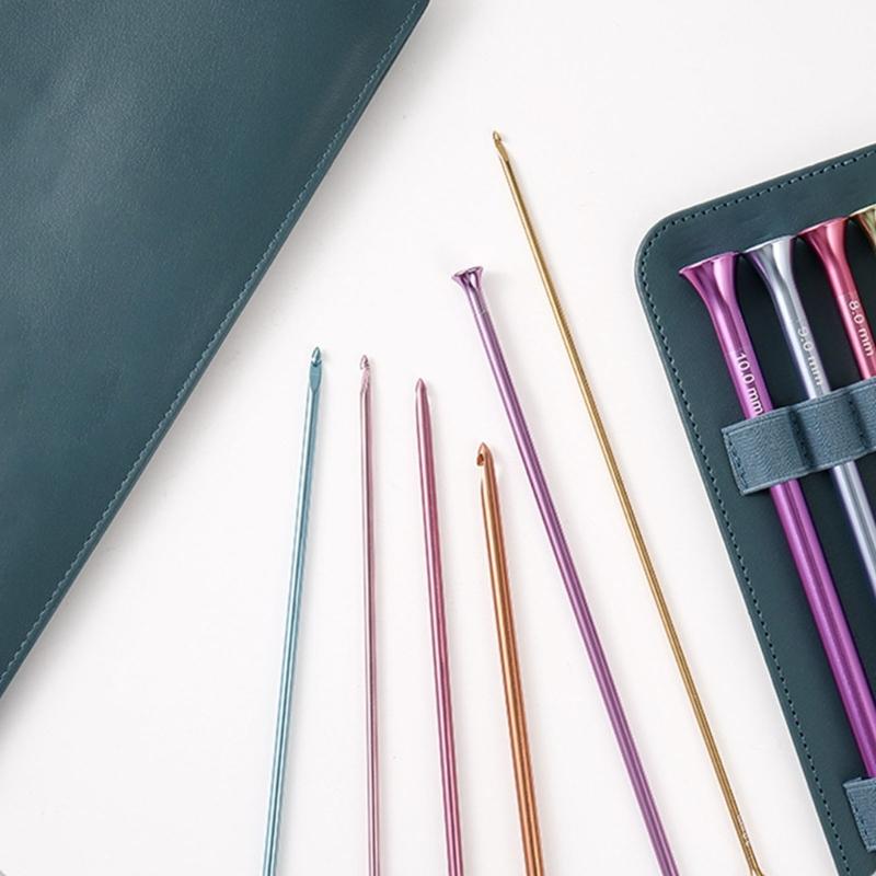 6Pcs Colorful Aluminum Knitting Needle 5.0mm-10mm Afghan Tunisian Crochet Hook For Sweater Scarf Bag Yarn Crafting