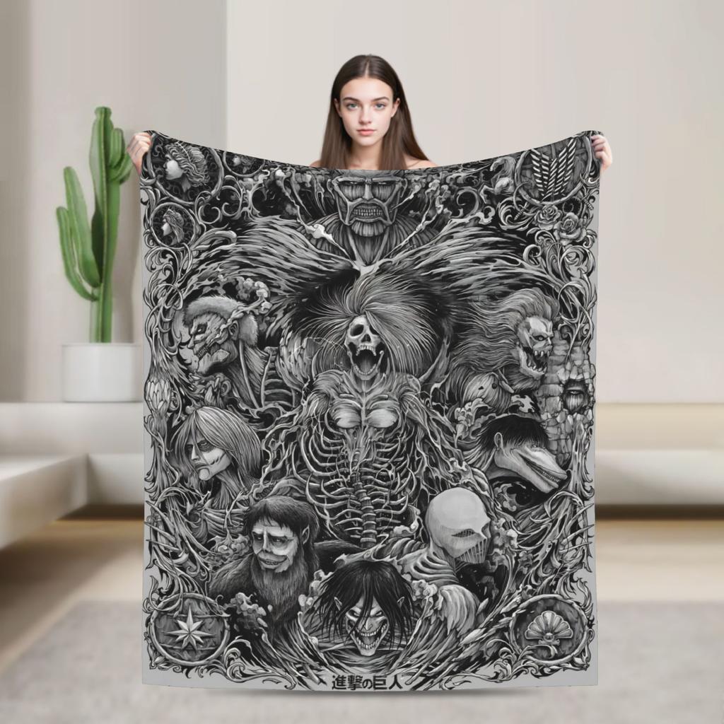 Attack On Titan Eren Anime Cartoon Knitted Blankets Fighter Wool Throw Blanket Home Print Lightweight Bedspreads Multi-function
