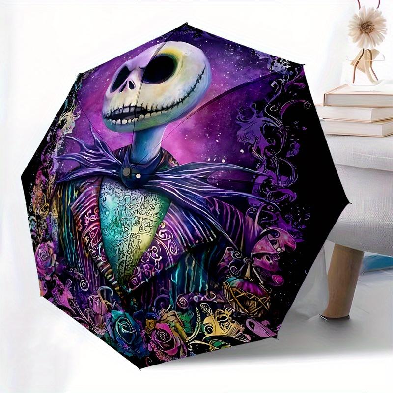 1 Auto Open Jack Skellington, Nightmare Before Christmas Themed Colorful 8-rib Portable Umbrella for Men and Women, A Compact Commuting Comp
