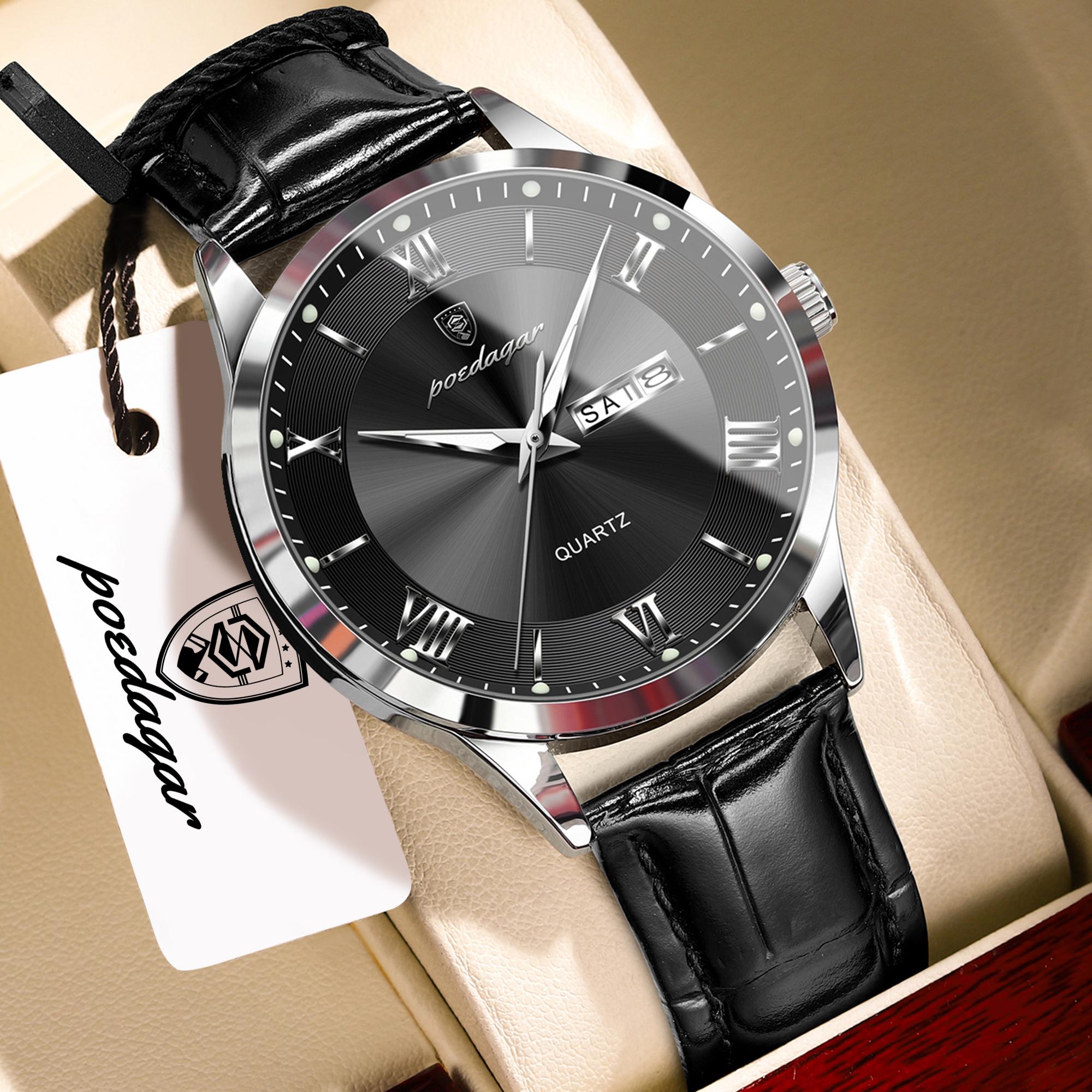 

POEDAGAR Luxury Fashion Watch for Man Leather Date Week Casual Quartz Clock Waterproof Luminous Business Watches Reloj