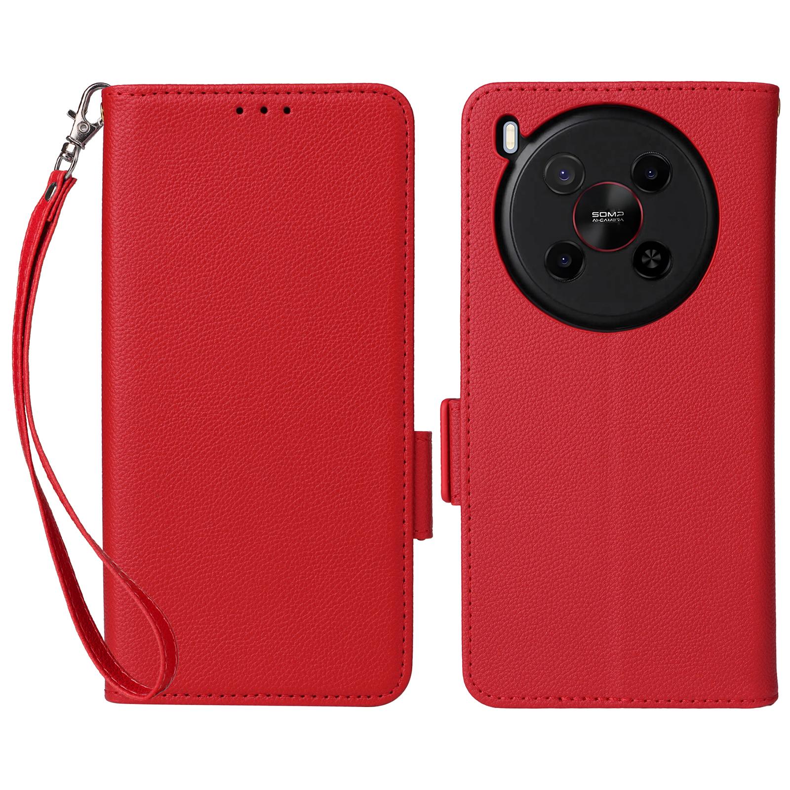 

Чохол для ZTE Blade V70 Max/nubia V70 Max з ремінцем на зап ястя, текстура лічі, гаманець з ПУ шкіри, чохол для телефону Red