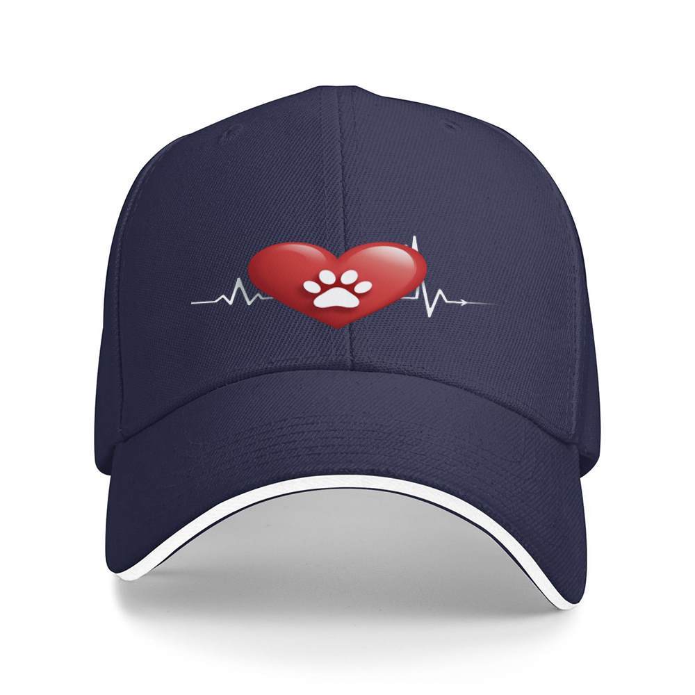 Dog Paw Heartbeat EKG Paw Print Baseball Cap Adjustable Polyester Casual Sporty Hat for Men Women