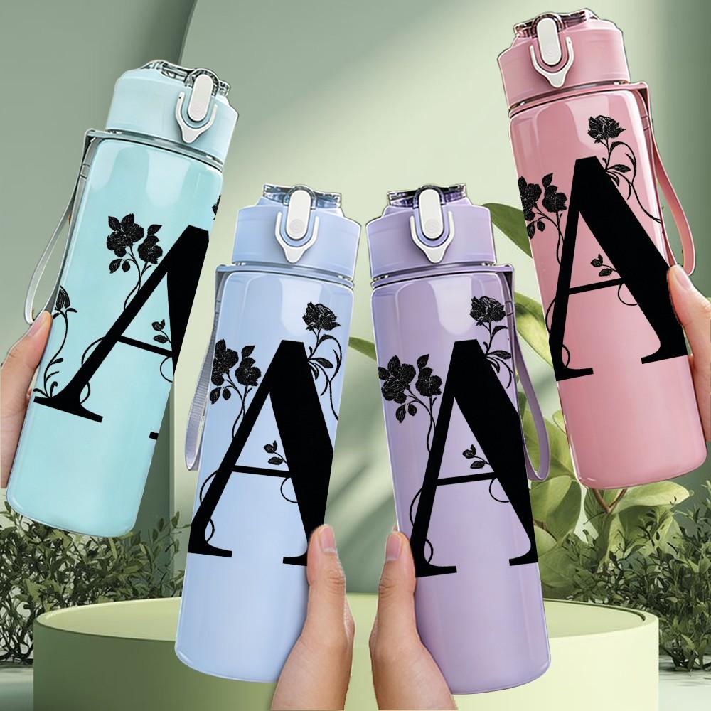 1PC Decorative Capital Letter A Print 750ml Color Plastic Sports Water Bottle Leakproof Flip Straw Lid Suitable for Sports Office Home Use