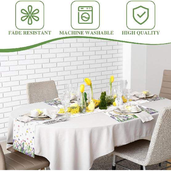 7 Pcs Spring Table Runner and Placemats Tulip Table Runner Placemats Set 72 x 13 Inch Linen Easter Farmhouse Rustic Floral Table Mat for Spring