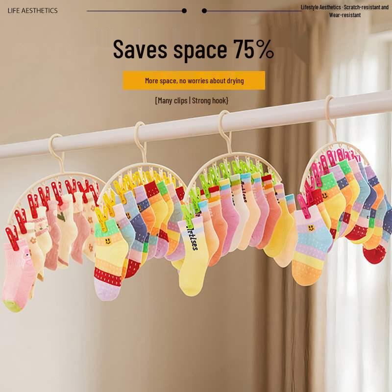 Home Balcony Multi-Clip Sock & Clothes Drying Rack for Dorms