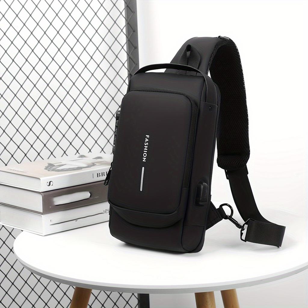 Men'S Secure Password Lock Chest Bag,Stylish Crossbody Bag for Motorcycling And Leisure Activities,Durable Material