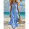 European Fashion and Elegant Texture Stand-up Collar Sleeveless Front Middle Breasted Waist Long Dress Women
