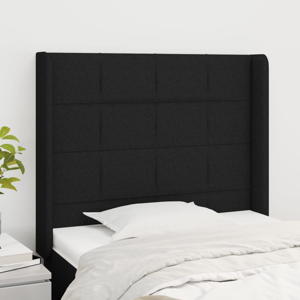 vidaXL Kopfteil mit Ohren Schwarz 93x16x118/128 cm Stoff