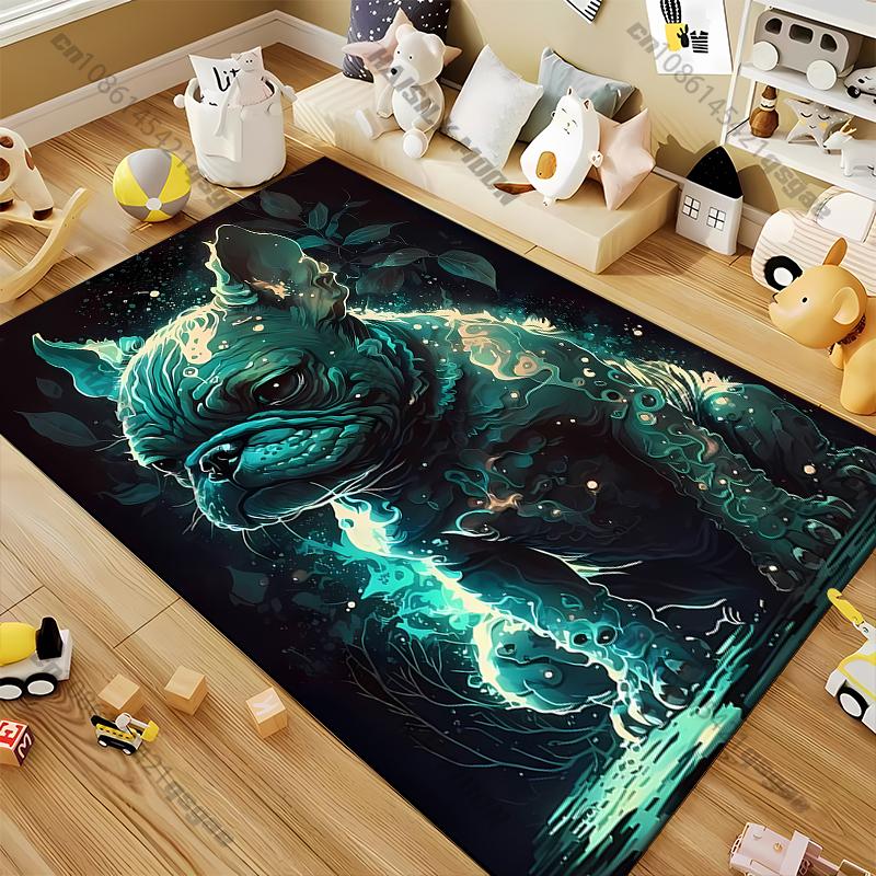 Green Dog Carpet for Living Room Game Rugs Soft Floor Cartoon Rugs Bathroom Rug Mat Yoga Mat Home Decor Rugs for Bedroom