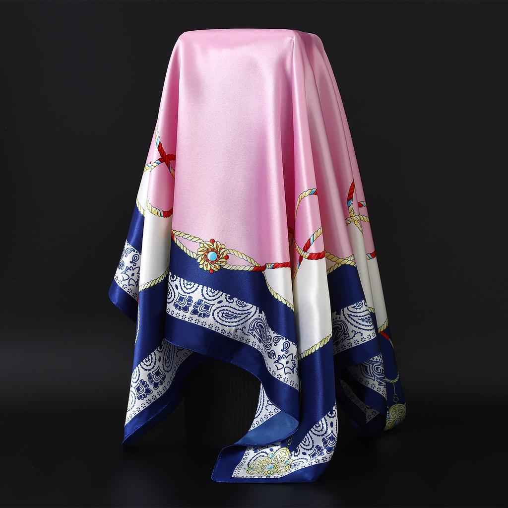 New Fashion Luxury Printing 90*90CM Women Scarf Satin Twill Square Big Shawl Elegant Headscarf Camellia Soft Neck Tie Bandana