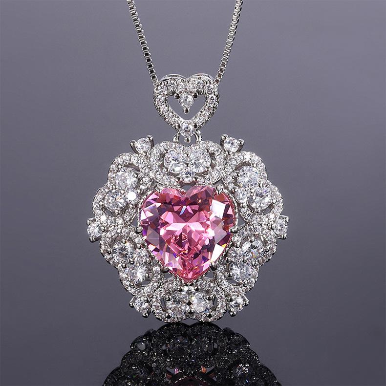 Jewelry Cross Border Zircon Necklace Earrings Vintage Red Pendant Light Luxury Love Women's