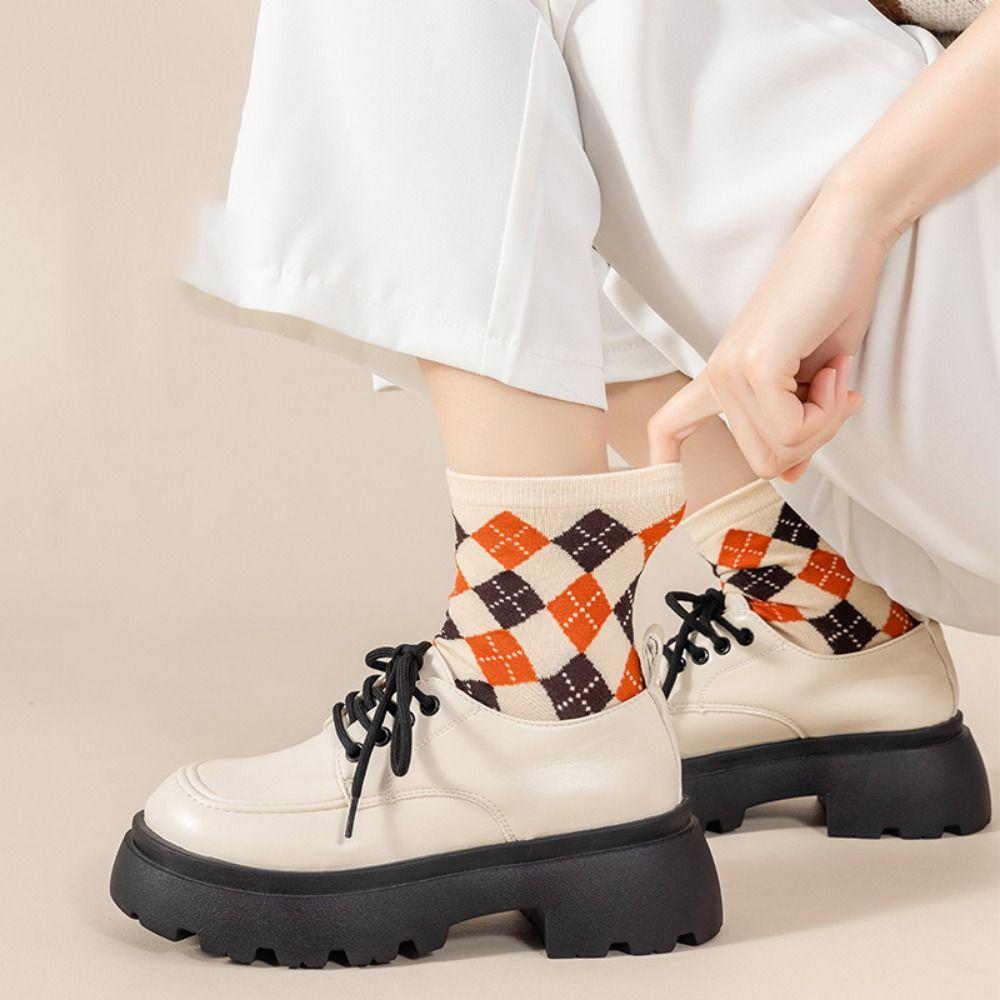 Thickened Floral Print Socks Sweet Knitted Mid-tube Socks Flower Middle Tube Socks  Female