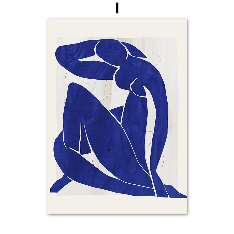 Abstract Blue Vintage Posters And Prints Matisse Line Girl Wall Art Canvas Painting Hotel Bar Pictures Living Room Home Decor