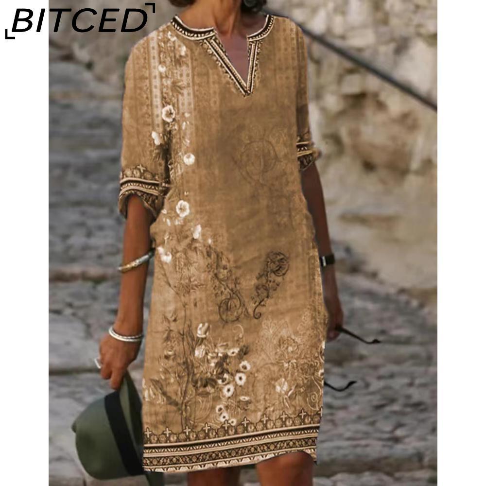 

BITCED Женское сексуальное платье-футболка с V-образным вырезом, летний женский топ с коротким рукавом, женское облегающее платье миди, пляжная юбка, платье с принтом, повседневное платье XXL жёлтый