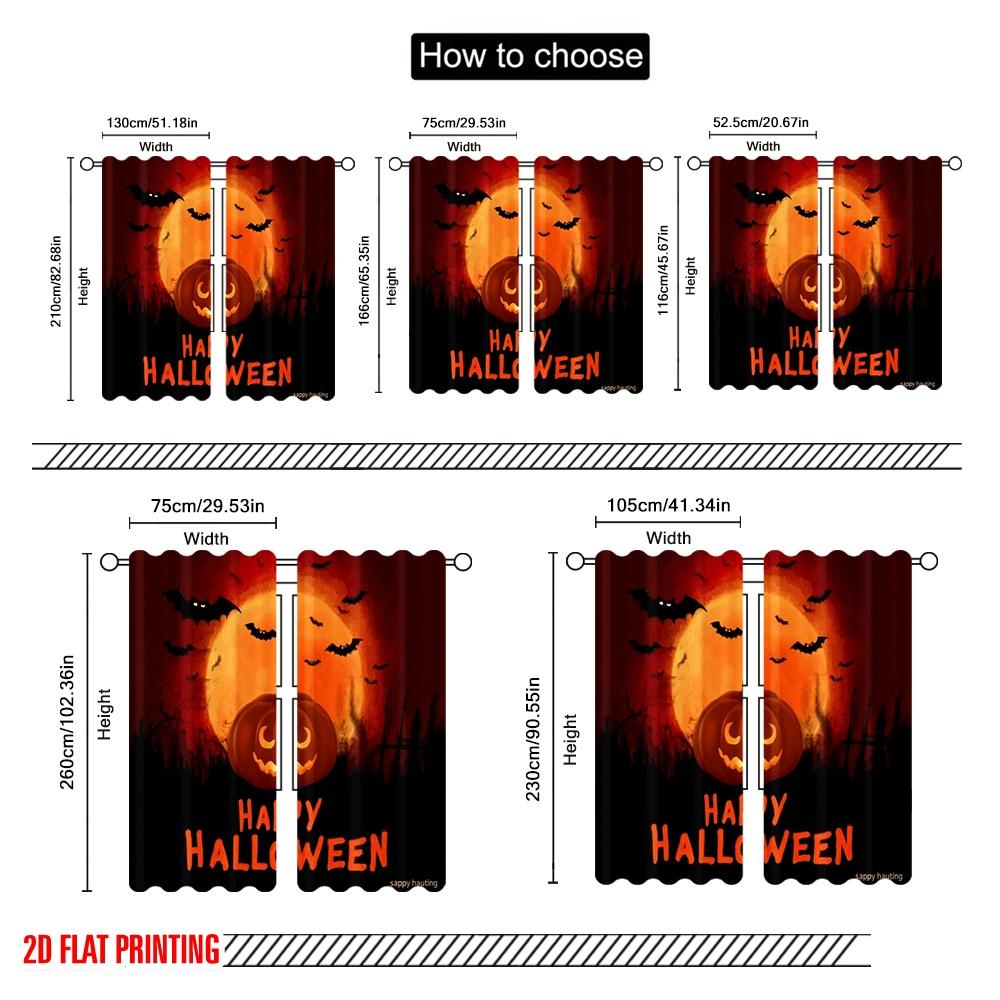 2pcs,2D Plane Printing Print Curtains A Variety of Halloween Pumpkin Durable 100% Polyester Fabric (without Rod) Decorations For