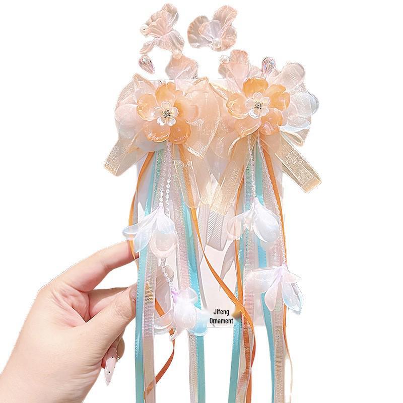 Retro 2026 Fairy Tassel Hair Clips for Girls - Non-damaging Hanfu Bow Knot Ribbons