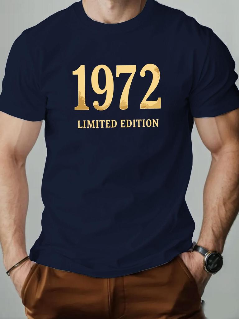 1972 Limited Edition English Letter 3D Printed T-shirt Summer Fashion Round Neck Top Men's Casual Sleeved Clothing