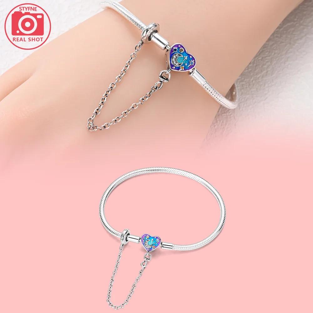Colorful Dreamy Star Moon Bead Bracelet Fixed Chain Unicorn Women 925 Silver Bracelet Jewelry Anniversary Fine Gift