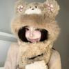 Keep Warm Little Bear Hooded Scarf Windproof Winter Plush Scarf Gloves Scarf Hat Autumn Winter