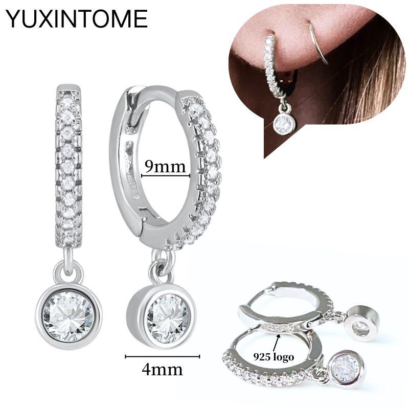 925 Sterling Silver Ear Needle Fashion Hoop Earrings White Crystal Luxury Women's Silver Earrings Wedding Women's Jewelry Gift