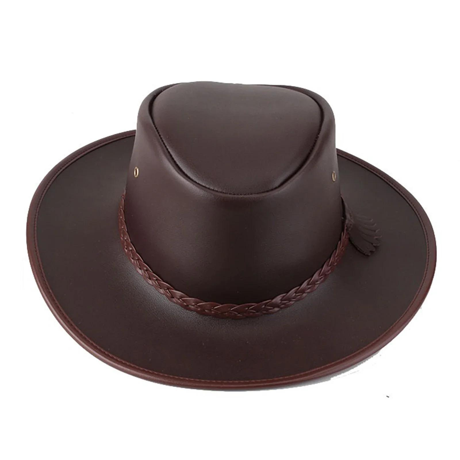 

2025Combhasaki Mens Western Cowgirl Hats with Adjustable String Artificial Leather Wide Brim Outdoor Fashion Unisex Sunshade Cap 59