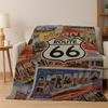 Retro Route66 America Mother Road Sign Flannel Blanket Soft Warm Throw Blanket for Bedroom Living Room Bed Travel Camping Picnic