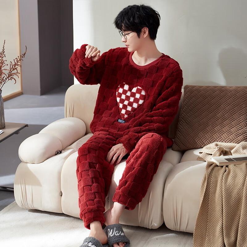 

Men s Red Coral Fleece Festive Home Wear L