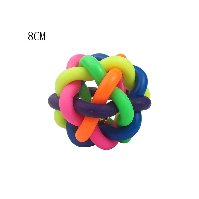 Jouets Interactifs Amusants Jouet pour Animal de Compagnie Coloré Doy Élasticité Balle à Mâcher Couleur Arc-en-ciel Caoutchouc Balle Sonore Cloche Forme Ronde Balle avec Cloche