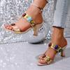 Fashion Fashion Gem One Strap Stiletto Slippers Summer New Round Toe Open Toe Anti-slip Wear-resistant High Heels