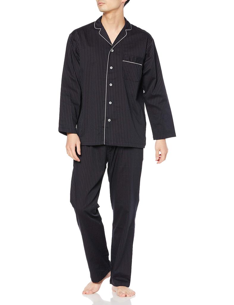 Pyžamo KaiminNavi Sleep Navi Hedvábím plněné Dlouhý rukáv Dlouhé kalhoty Hedvábím plněné Fuhaku Černé L [Gunze] Pánské