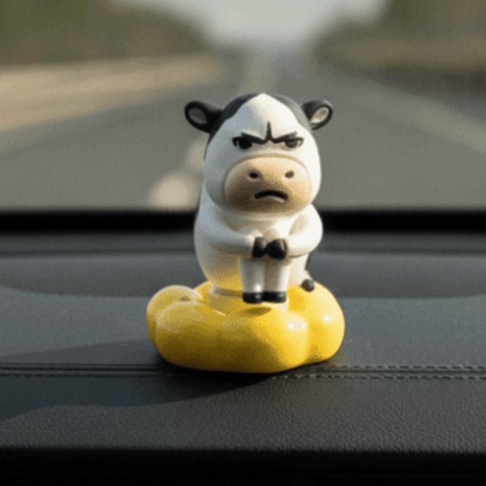 Ugly-cute Cute Cow Doll 3D Printed Car Ornament Grass Cow Figure Desktop Decor